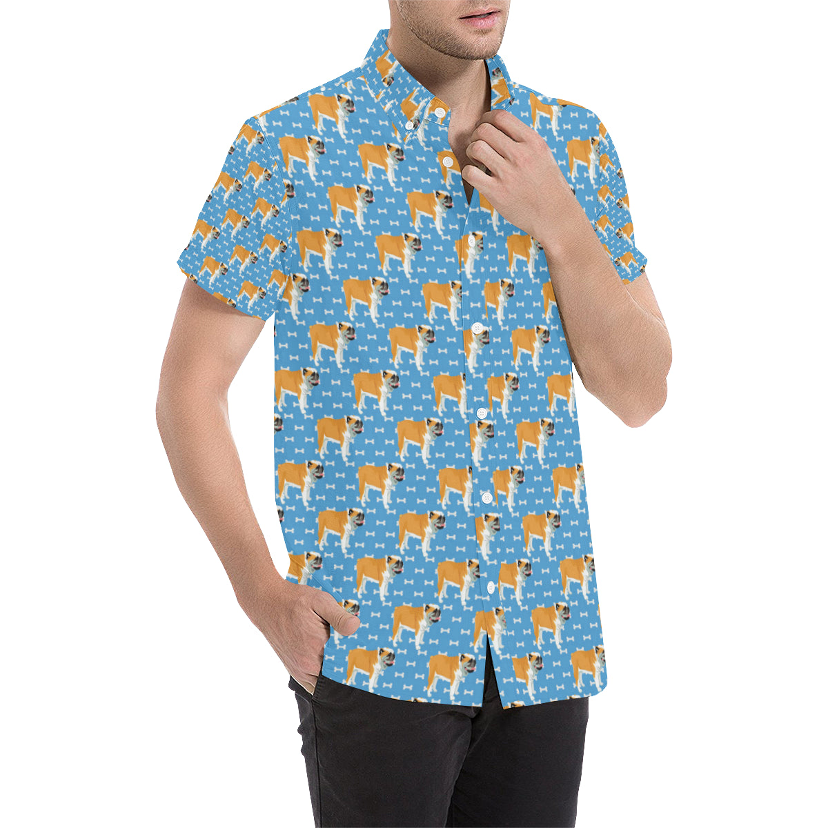 Bulldogs Pattern Print Design 06 Men's Short Sleeve Button Up Shirt