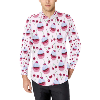 Cherry Cupcake Pink Pattern Men's Long Sleeve Shirt