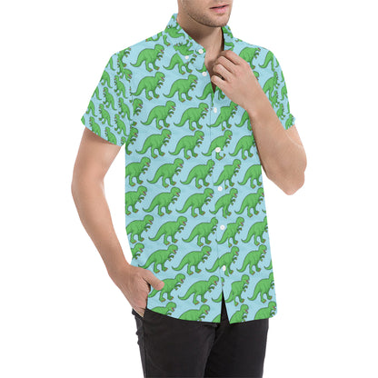 T Rex Pattern Print Design A01 Men's Short Sleeve Button Up Shirt