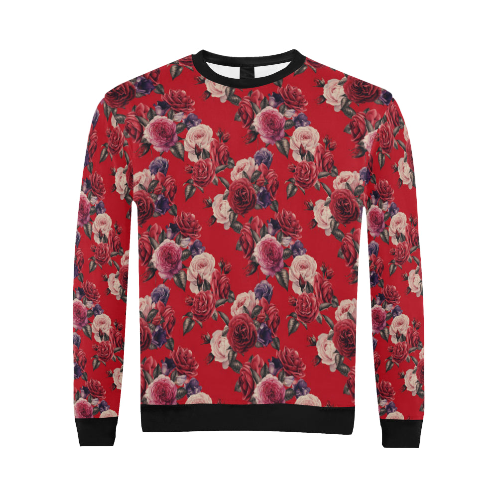 Rose Red Pattern Print Design RO07 Men Long Sleeve Sweatshirt