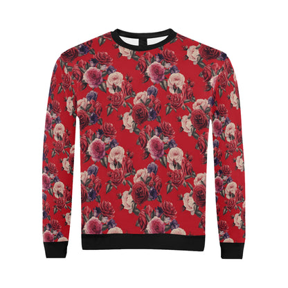 Rose Red Pattern Print Design RO07 Men Long Sleeve Sweatshirt