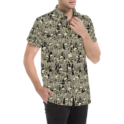 Skeleton Design Print Men's Short Sleeve Button Up Shirt