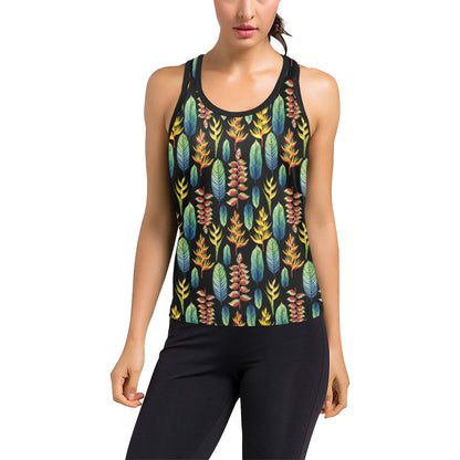 Heliconia Pattern Print Design HL03 Women's Racerback Tank Top
