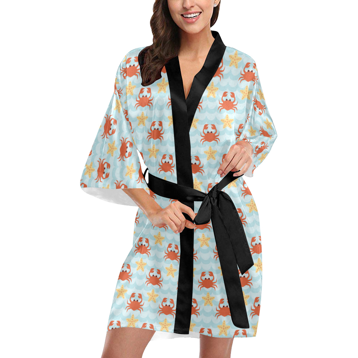 Crab Pattern Print Design 03 Women's Short Kimono