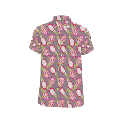 Dragonfruit Pattern Print Design DF03 Men's Short Sleeve Button Up Shirt