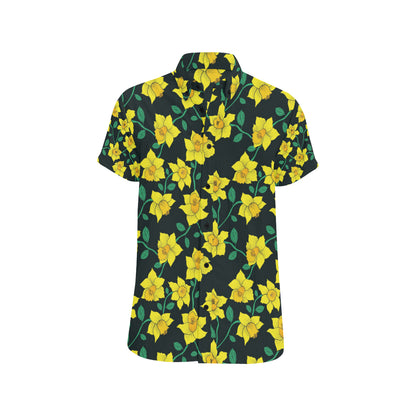 Daffodils Pattern Print Design DF03 Men's Short Sleeve Button Up Shirt