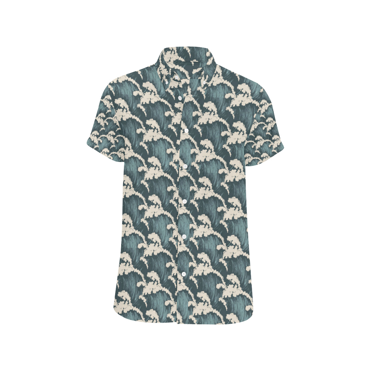 Wave Art Print Men's Short Sleeve Button Up Shirt
