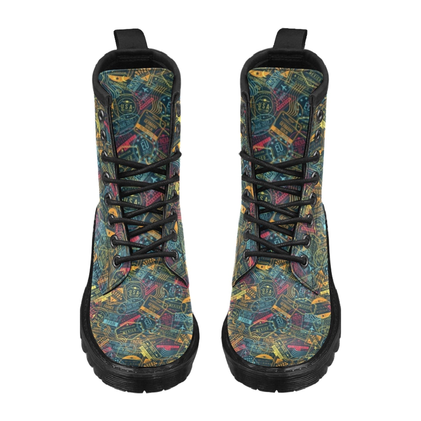 Travel Stamp Colorful Print Design LKS304 Women's Boots