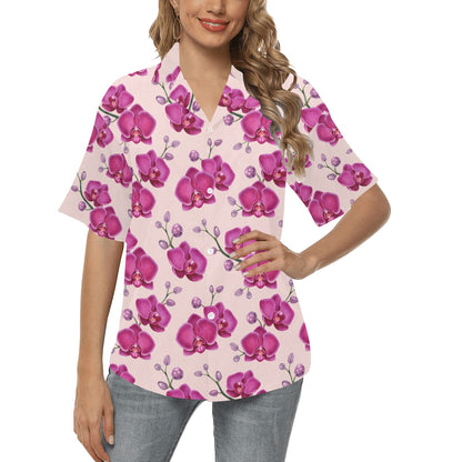 Orchid Purple Pattern Print Design OR04 Women's Hawaiian Shirt