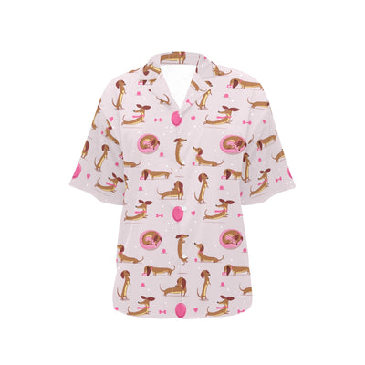 Dachshund Pattern Print Design 10 Women's Hawaiian Shirt