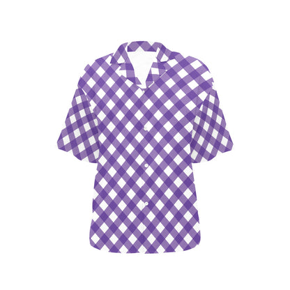 Gingham Purple Pattern Print Design 03 Women's Hawaiian Shirt