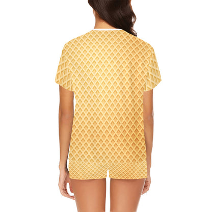 Waffle Texture Print Design LKS302 Women's Short Pajama Set