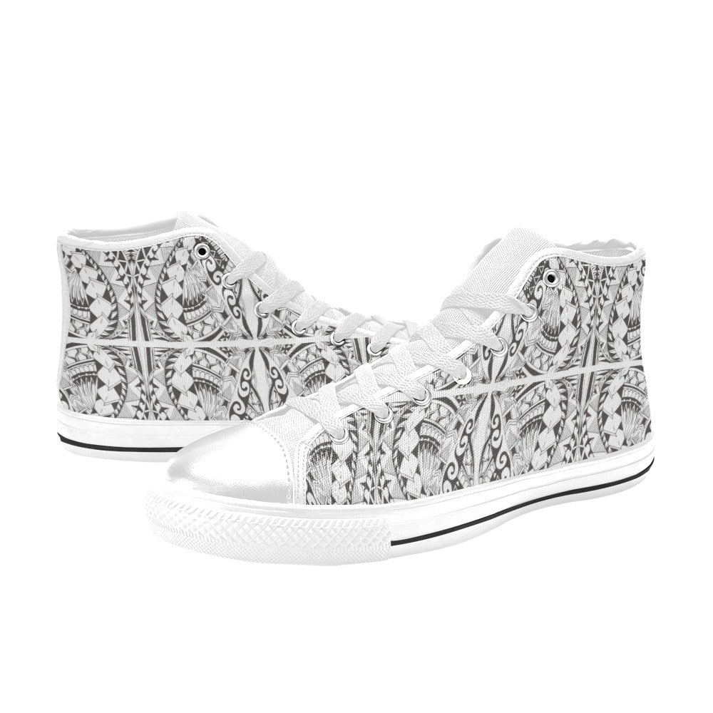 Samoan Style Print Design LKS301 High Top Women's White Shoes