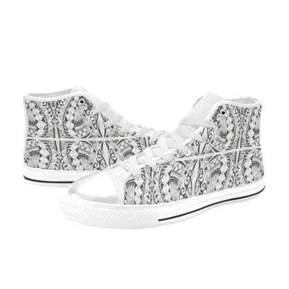 Samoan Style Print Design LKS301 High Top Women's White Shoes
