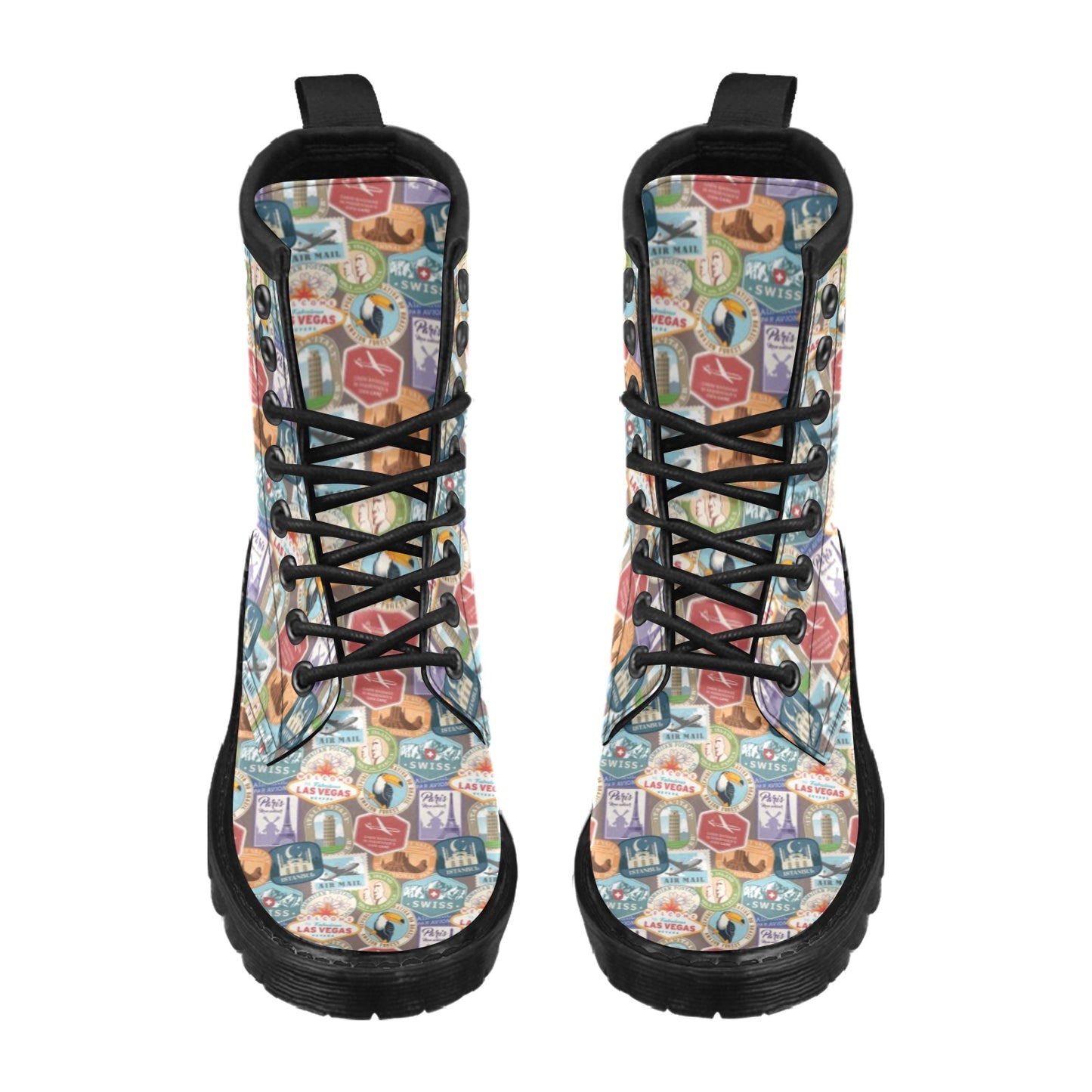 Travel Stamp Print Design LKS301 Women's Boots
