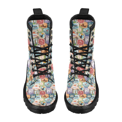 Travel Stamp Print Design LKS301 Women's Boots