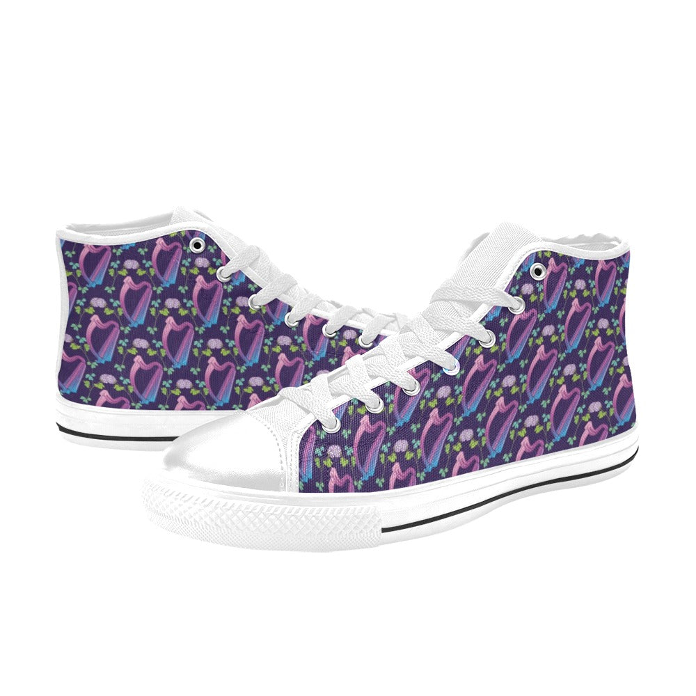 Harp Print Design LKS403 High Top Women's White Shoes