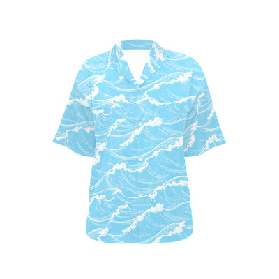 Ocean Wave Pattern Print Design A01 Women's Hawaiian Shirt