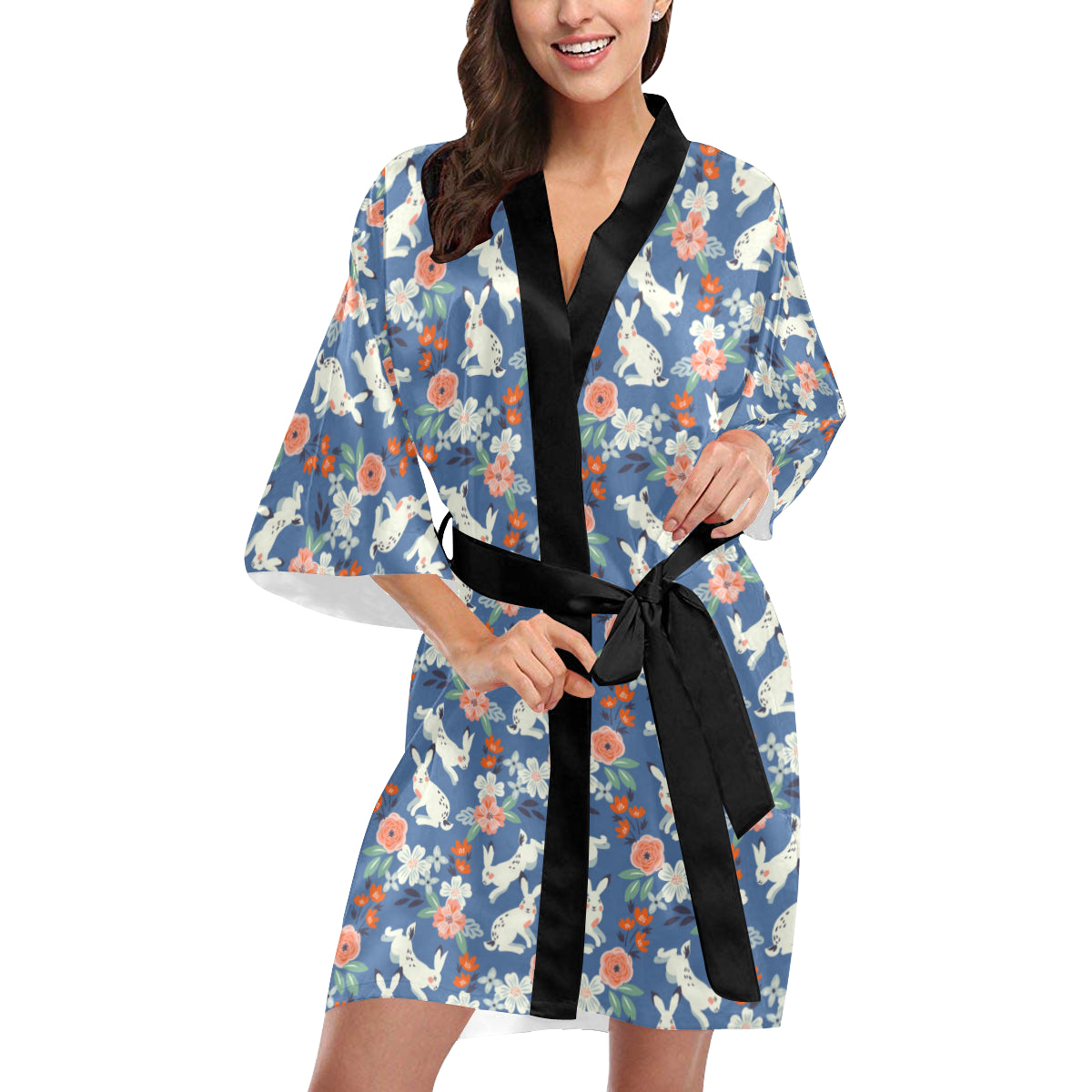 Bunny Pattern Print Design 07 Women's Short Kimono