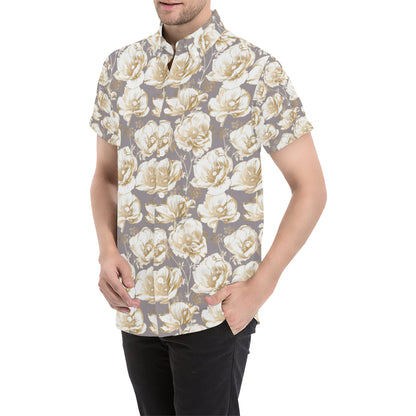 Anemone Pattern Print Design AM05 Men's Short Sleeve Button Up Shirt