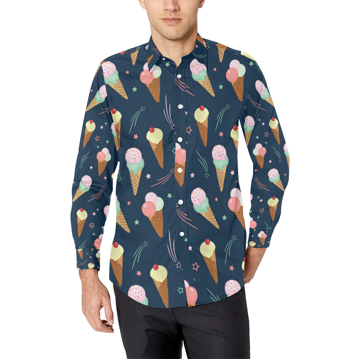 Ice Cream Pattern Print Design 04 Men's Long Sleeve Shirt