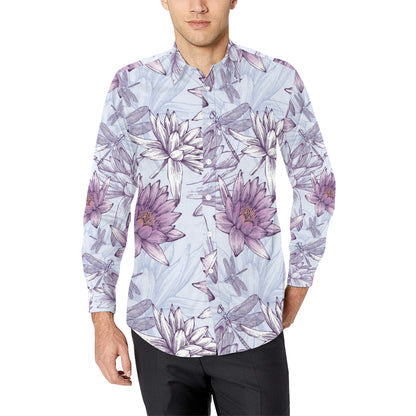 Water Lily Pattern Print Design WL01 Men's Long Sleeve Shirt