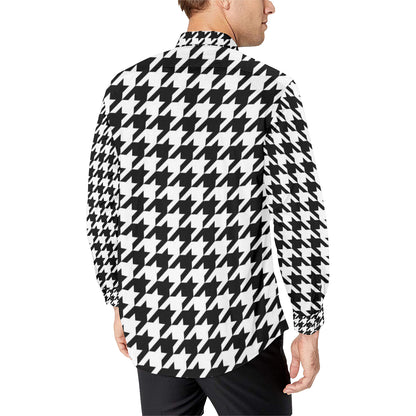 Houndstooth Black White  Pattern Print Design 05 Men's Long Sleeve Shirt