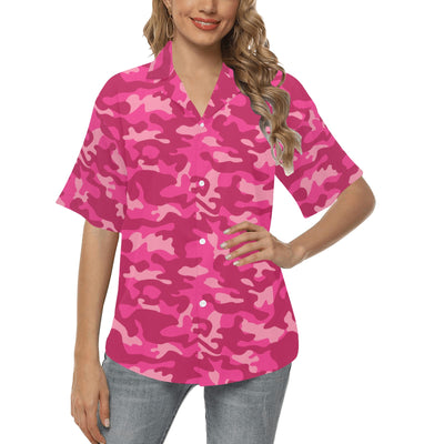 Camo Pink Pattern Print Design 01 Women's Hawaiian Shirt