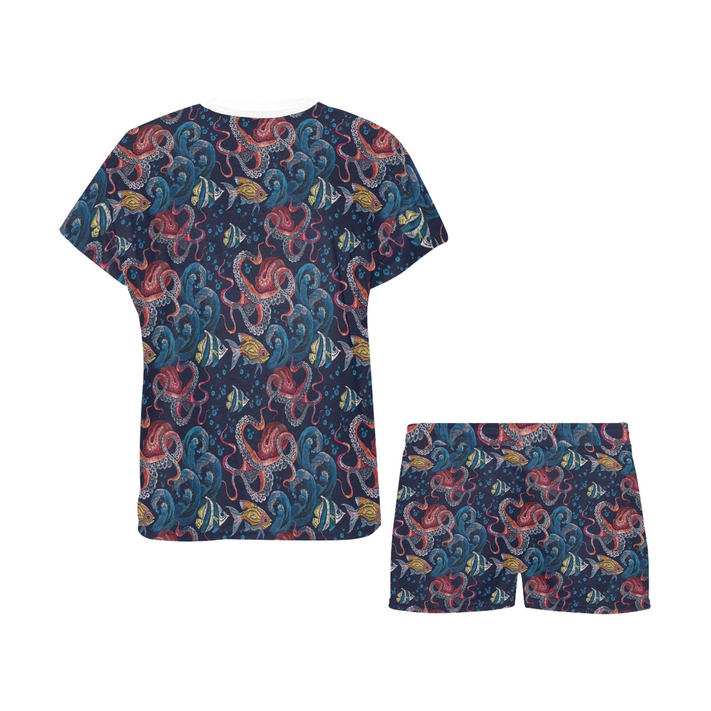 Underwater Giant Squid Print Design LKS302 Women's Short Pajama Set