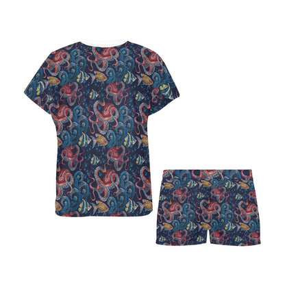 Underwater Giant Squid Print Design LKS302 Women's Short Pajama Set