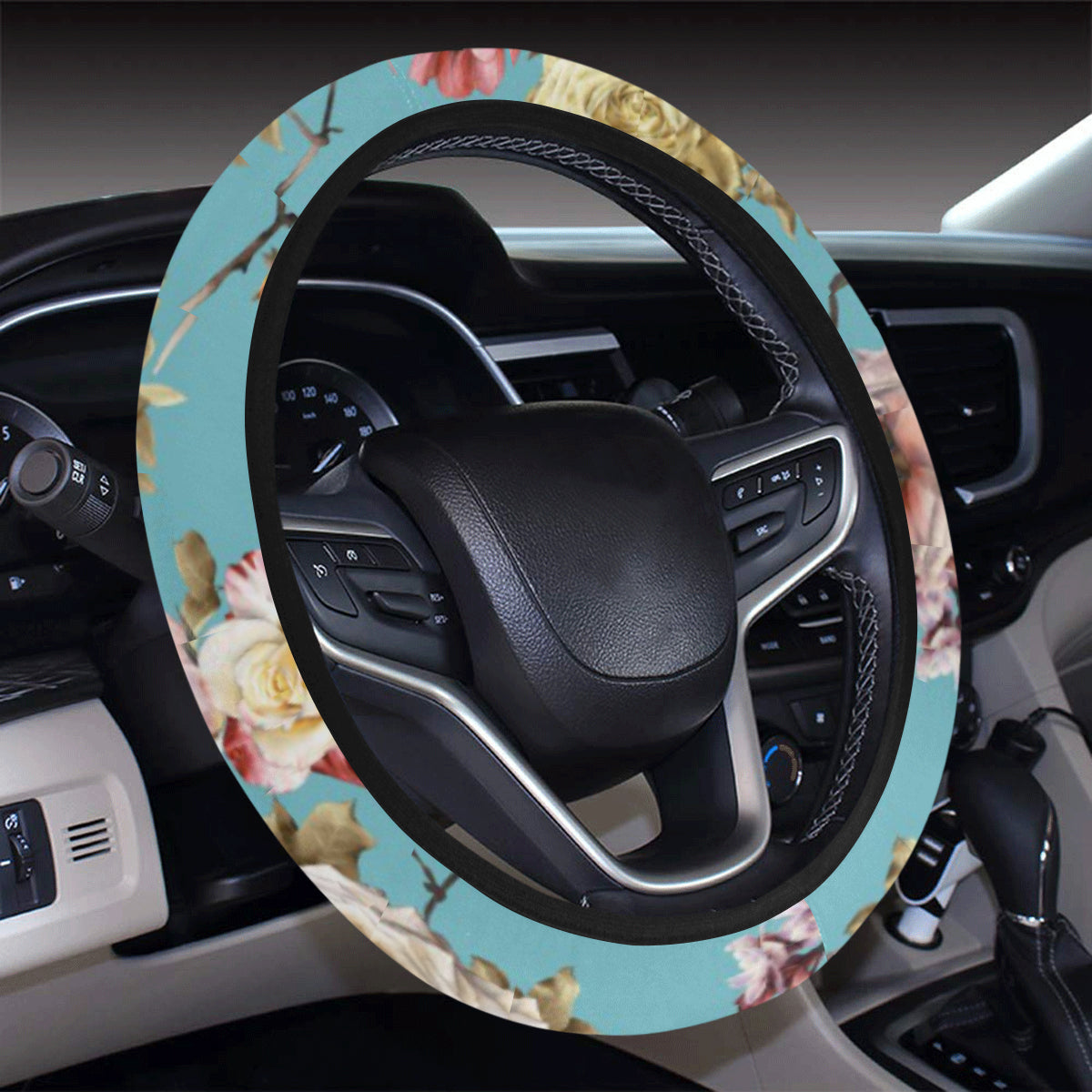 Summer Floral Pattern Print Design SF05 Steering Wheel Cover with Elastic Edge