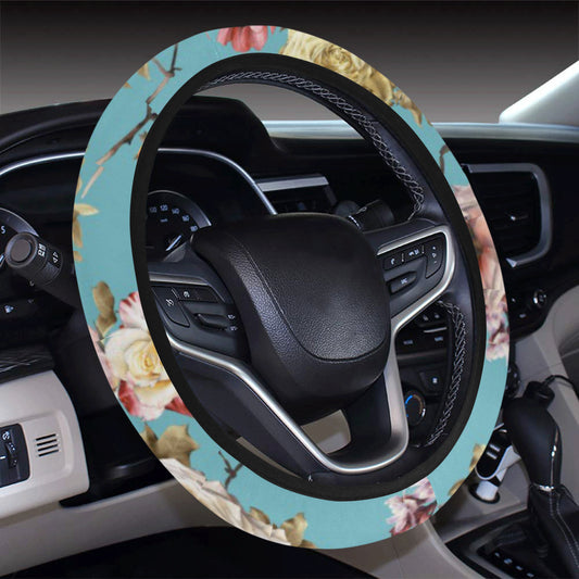 Summer Floral Pattern Print Design SF05 Steering Wheel Cover with Elastic Edge