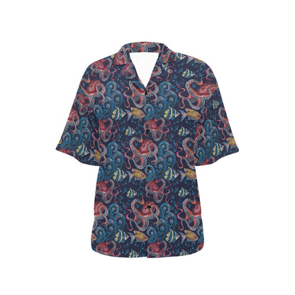 Underwater Giant Squid Print Design LKS302 Women's Hawaiian Shirt