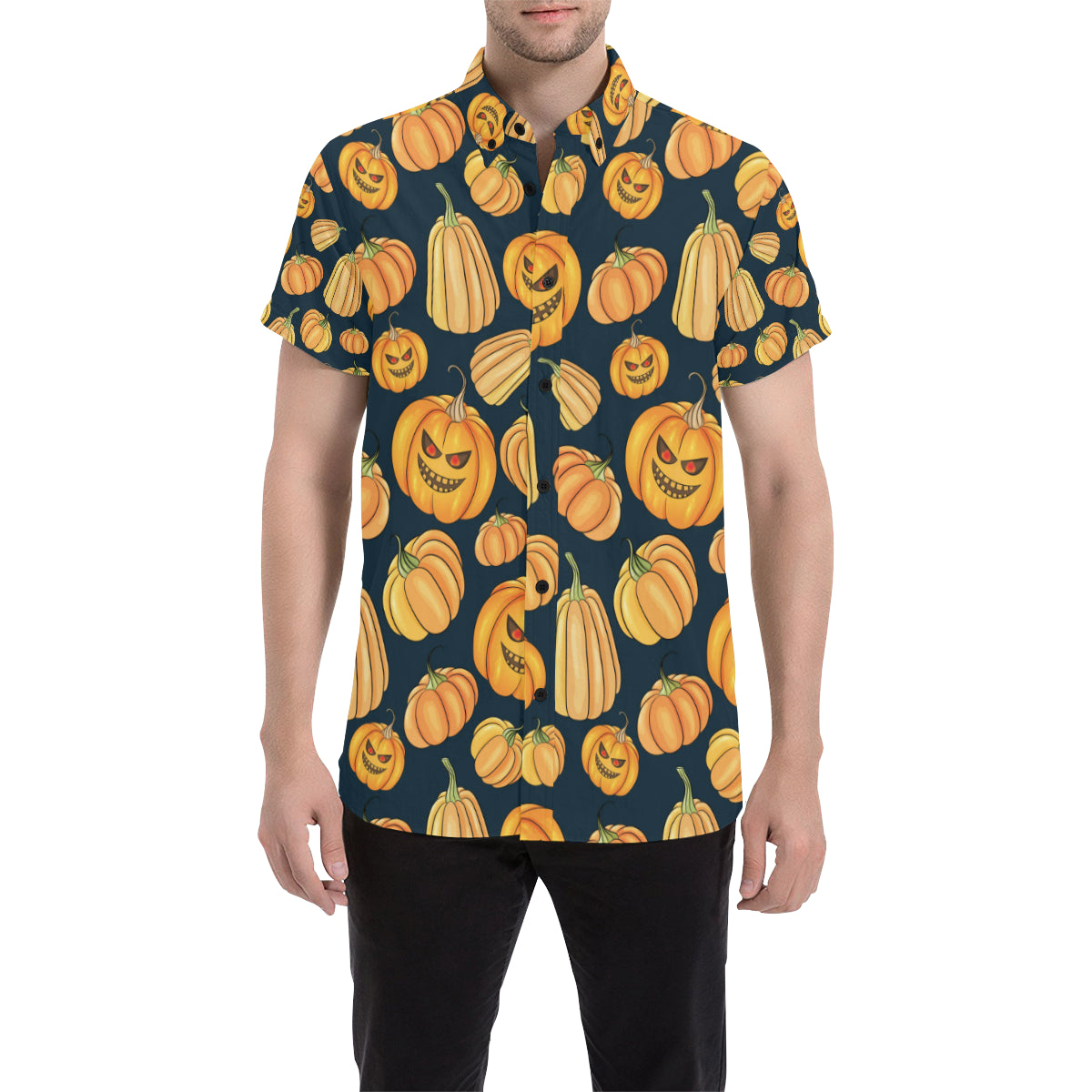 Pumpkin Halloween Pattern Print Design A04 Men's Short Sleeve Button Up Shirt