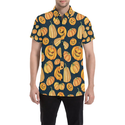 Pumpkin Halloween Pattern Print Design A04 Men's Short Sleeve Button Up Shirt