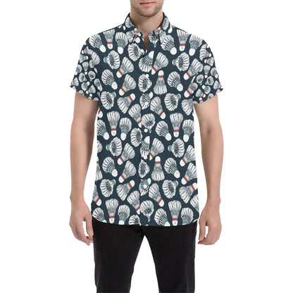 Badminton Ball Pattern Print Design 01 Men's Short Sleeve Button Up Shirt