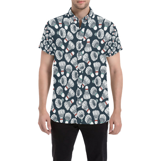 Badminton Ball Pattern Print Design 01 Men's Short Sleeve Button Up Shirt