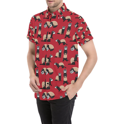 Ferret Pattern Print Design 02 Men's Short Sleeve Button Up Shirt