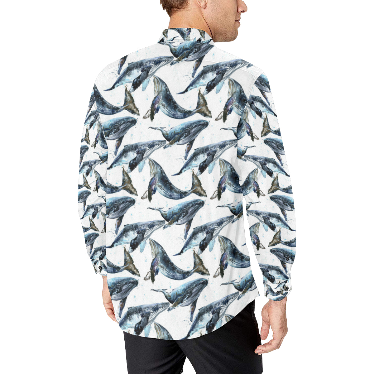 Blue Whale Pattern Print Design 03 Men's Long Sleeve Shirt