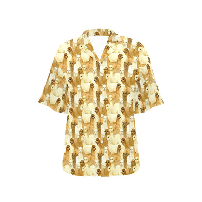 Alpaca Watercolor Design Themed Print Women's Hawaiian Shirt