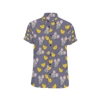 Rat With Cheese Pattern Print Design 01 Men's Short Sleeve Button Up Shirt