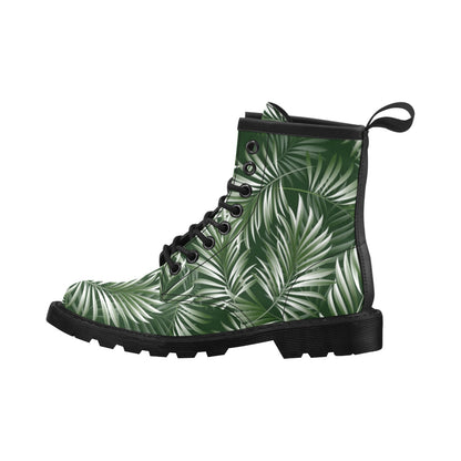 White Green Tropical Palm Leaves Women's Boots