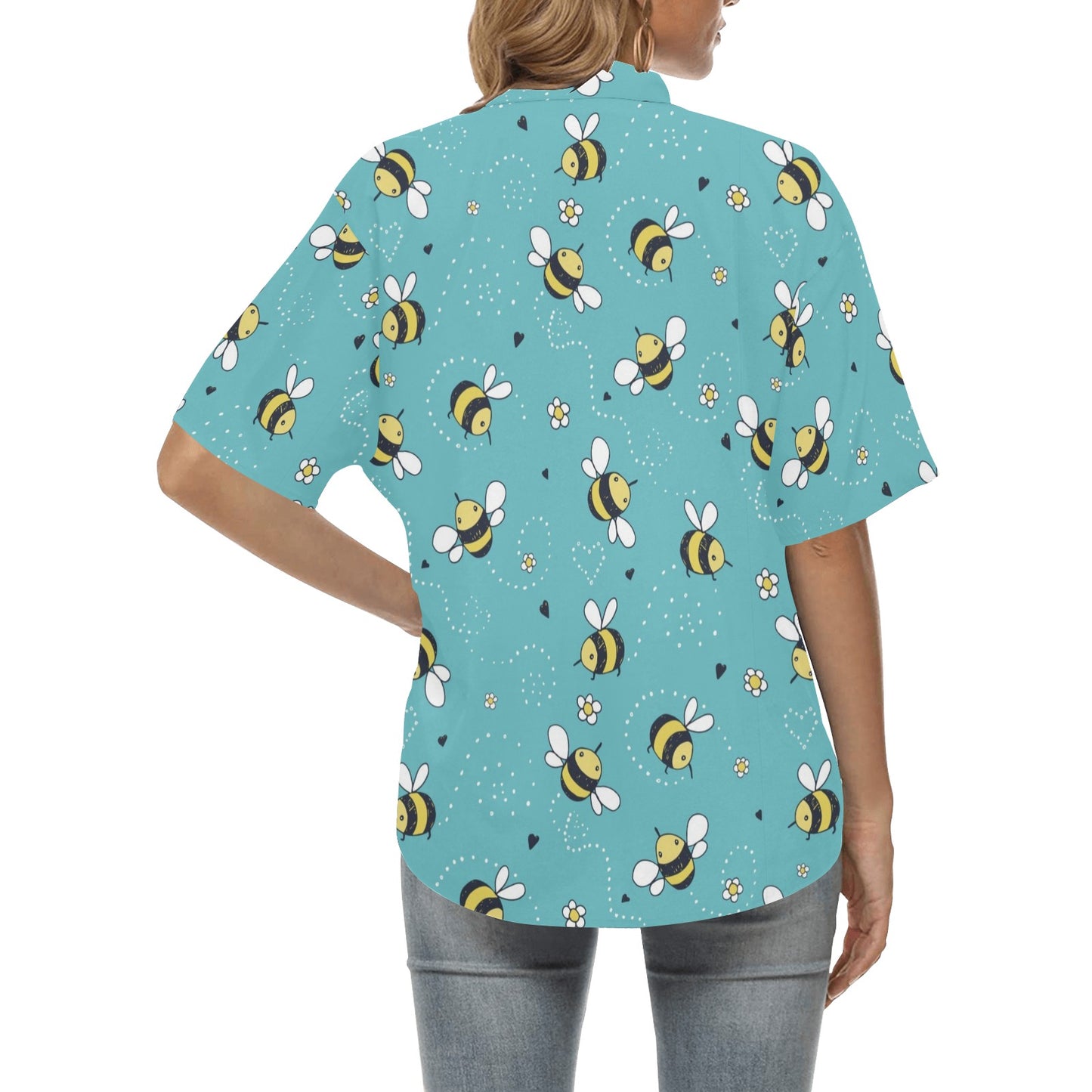 Bee Pattern Print Design BEE02 Women's Hawaiian Shirt