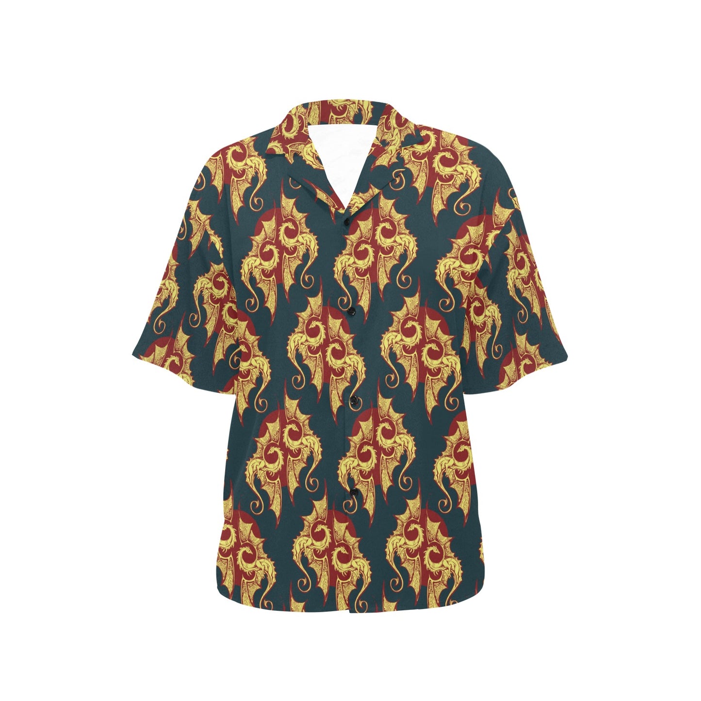 Dragons Gold Design Pattern Women's Hawaiian Shirt