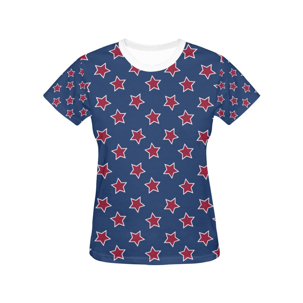 Star Red Blue Print Design LKS301 Women's  T-shirt