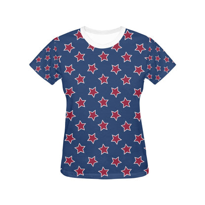 Star Red Blue Print Design LKS301 Women's  T-shirt