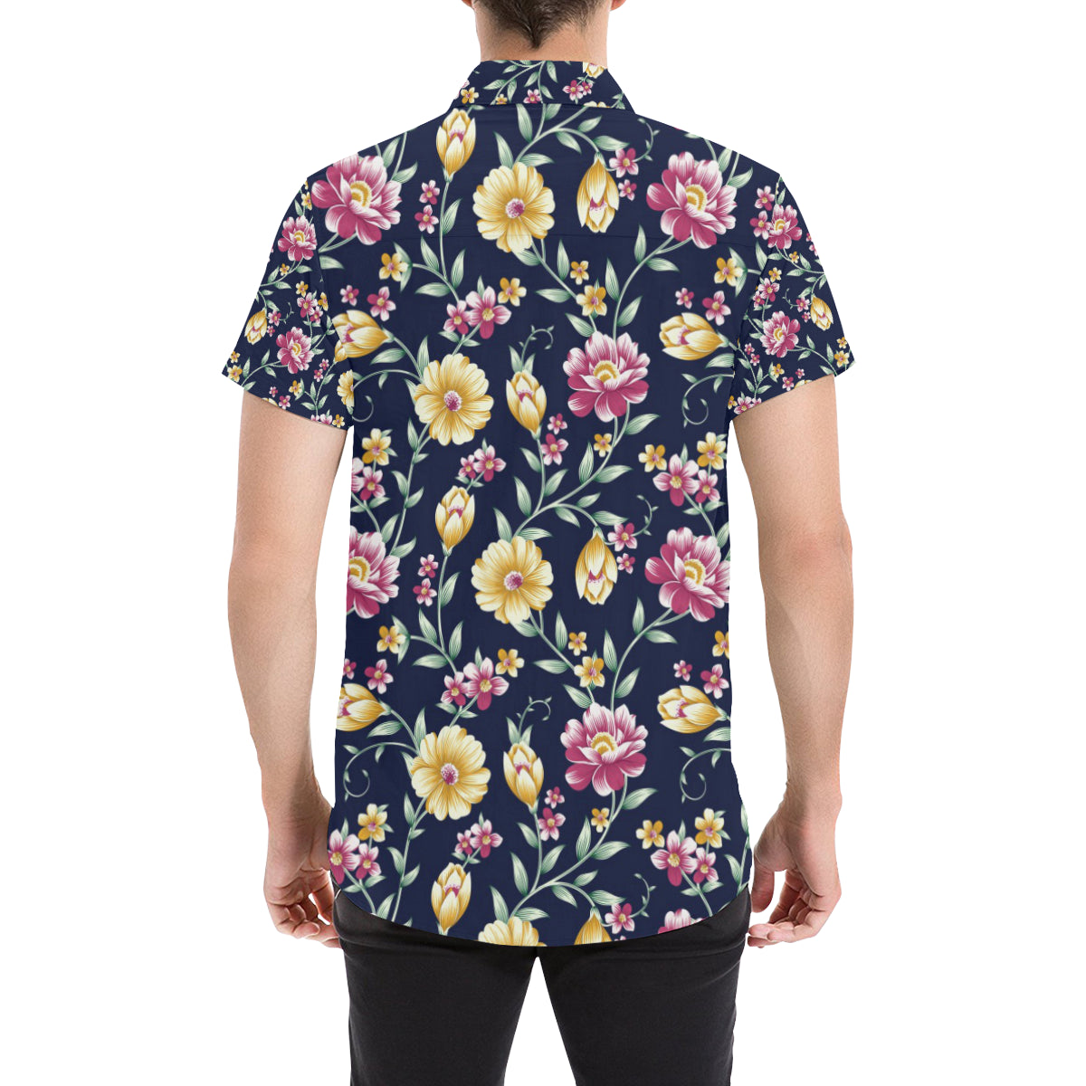 Gerberas Pattern Print Design GB03 Men's Short Sleeve Button Up Shirt