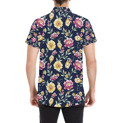 Gerberas Pattern Print Design GB03 Men's Short Sleeve Button Up Shirt