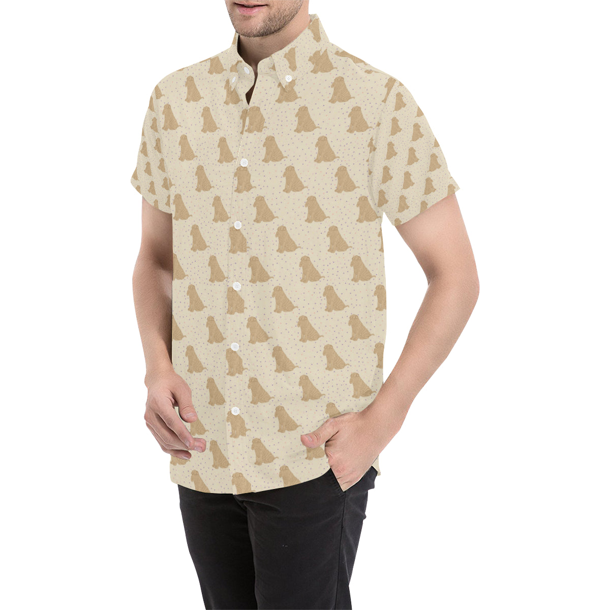 Chinese Shar Pei Pattern Print Design 01 Men's Short Sleeve Button Up Shirt
