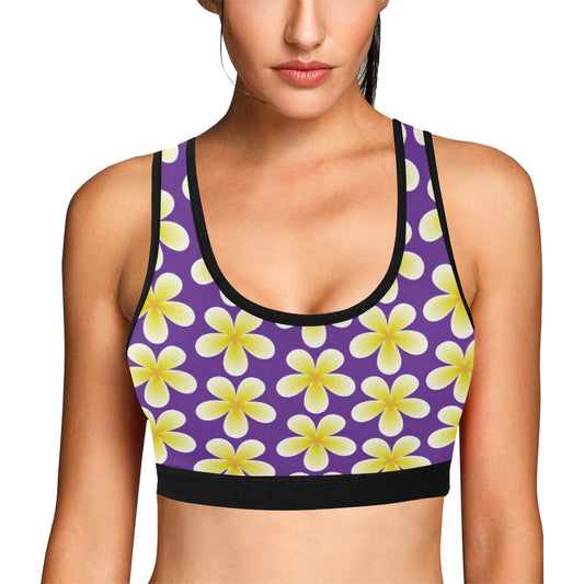 Yellow Plumeria Pattern Print Design PM05 Sports Bra